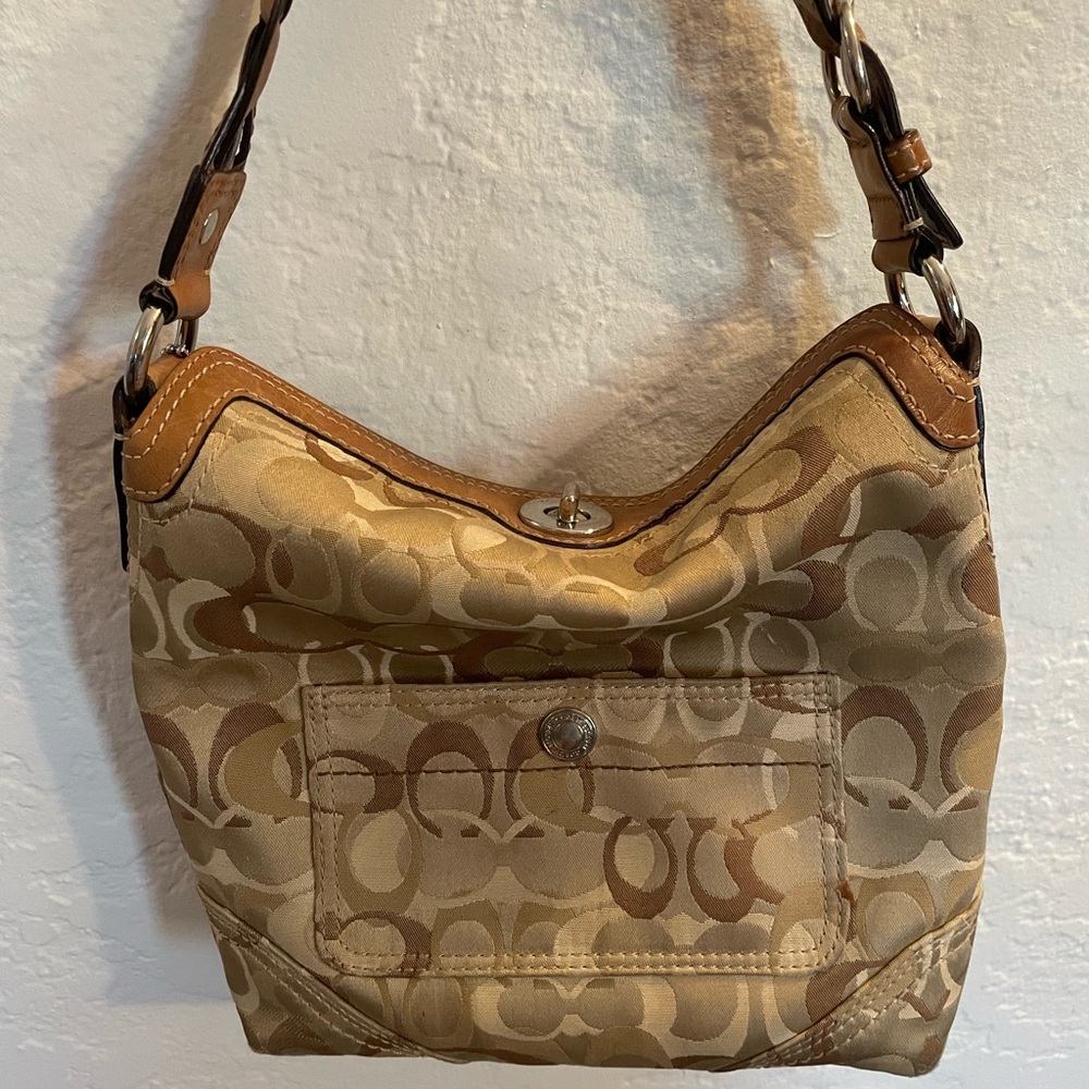 Coach Signature Tan and Brown Shoulder Bag